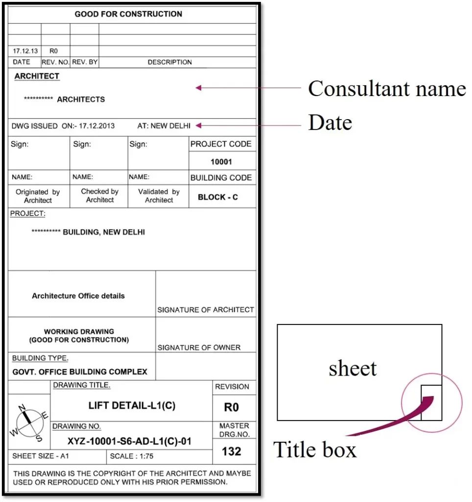 TITLE BOX FOR WORKING DRAWINGS