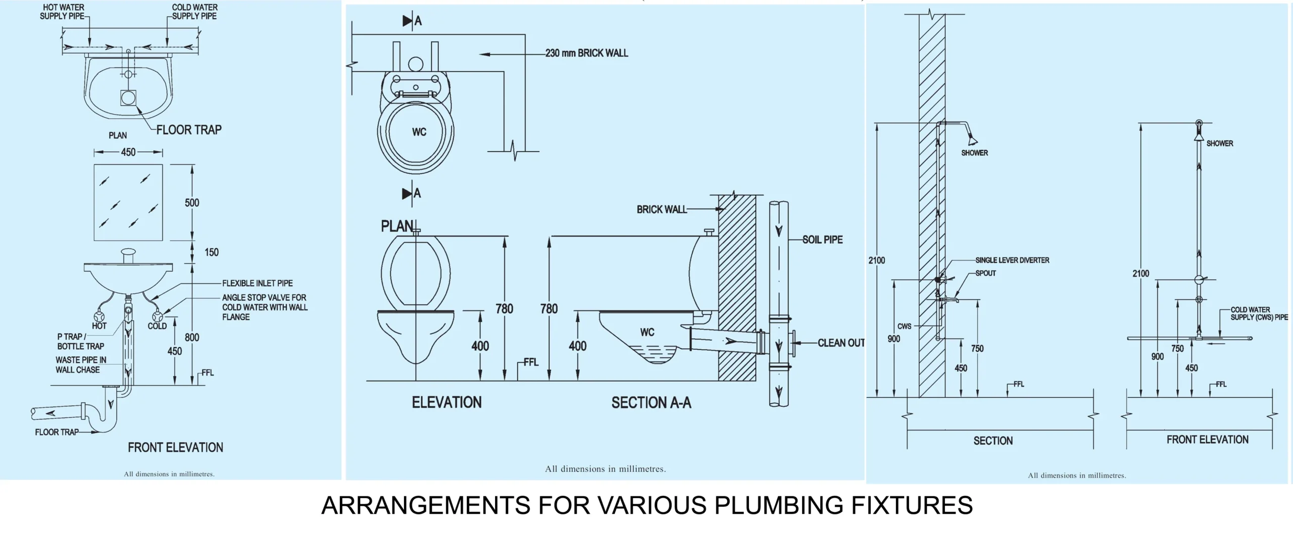 ARRANGEMENTS FOR VARIOUS PLUMBING FIXTURES