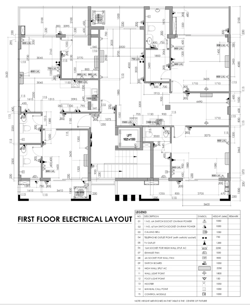 ELECTRICAL WIRING LAYOUT OF A RESIDENTIAL BUILDING